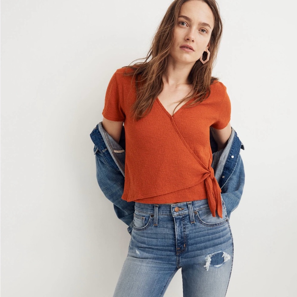 Madewell texture and thread wrap-tie shirt